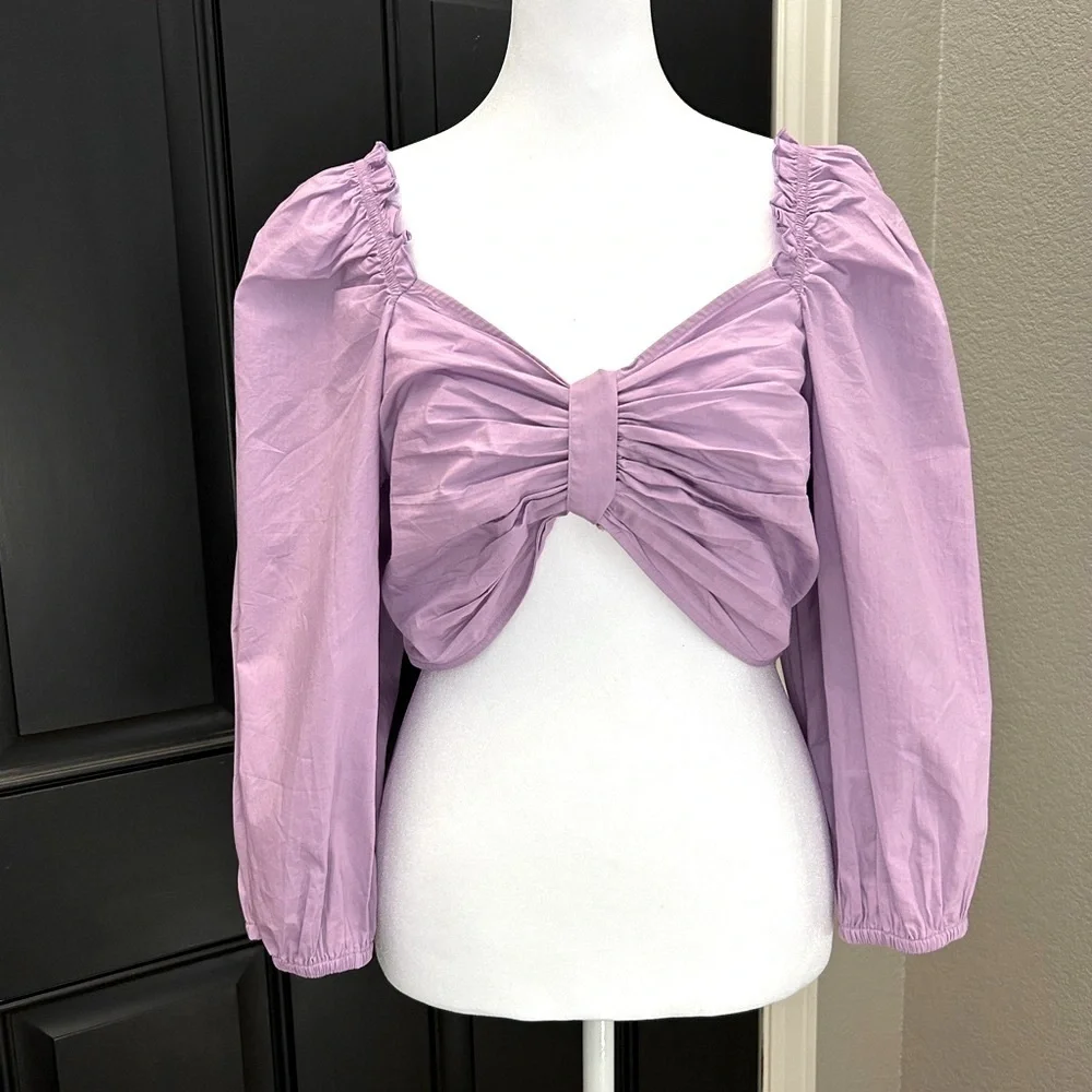 MONKI ASOS Purple Puff Sleeve Crop Top Sz 44 Festival Renaissance Coquette Girly